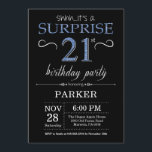 Surprise 21st Birthday Invitation Black and Blue<br><div class="desc">Surprise 21st Birthday Invitation with Black and Blue Glitter Background. Chalkboard. Adult Birthday. Men or Women Bday Invite. Any age. For further customization,  please click the "Customize it" button and use our design tool to modify this template.</div>