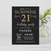 Surprise 21st Birthday Invitation Black and Gold (Standing Front)