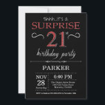 Surprise 21st Birthday Invitation Black and Red<br><div class="desc">Surprise 21st Birthday Invitation with Black and Red Glitter Background. Chalkboard. Adult Birthday. Men or Women Bday Invite. Any age. For further customization,  please click the "Customize it" button and use our design tool to modify this template.</div>