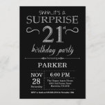 Surprise 21st Birthday Invitation Black and Silver<br><div class="desc">Surprise 21st Birthday Invitation with Black and Silver Glitter Background. Chalkboard. Adult Birthday. Men or Women Bday Invite. Any age. For further customization,  please click the "Customize it" button and use our design tool to modify this template.</div>