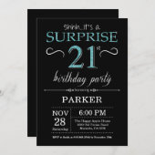 Surprise 21st Birthday Invitation Black and Teal (Front/Back)