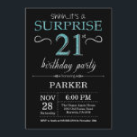 Surprise 21st Birthday Invitation Black and Teal<br><div class="desc">Surprise 21st Birthday Invitation with Black and Teal Glitter Background. Chalkboard. Adult Birthday. Men or Women Bday Invite. Any age. For further customization,  please click the "Customize it" button and use our design tool to modify this template.</div>