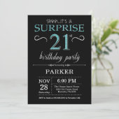 Surprise 21st Birthday Invitation Black and Teal (Standing Front)