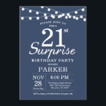 Surprise 21st Birthday Invitation Blue<br><div class="desc">Surprise 21st Birthday Invitation with String Lights. Blue Background. Boy or Girl Birthday. 13th 15th 16th 18th 20th 21st 30th 40th 50th 60th 70th 80th 90th 100th,  Any age. For further customization,  please click the "Customize it" button and use our design tool to modify this template.</div>