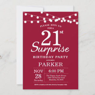 Surprise 21st Birthday Invitation Burgundy Red