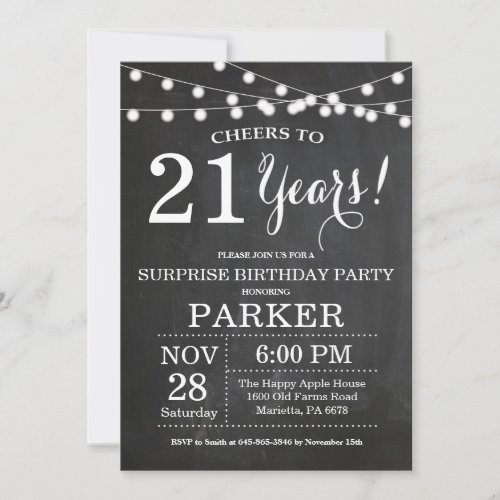 Surprise 21st Birthday Invitation Chalkboard