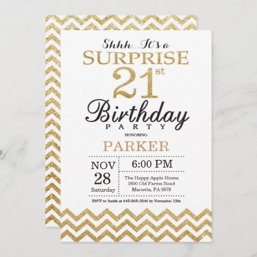 Surprise 21st Birthday Invitation Gold Glitter