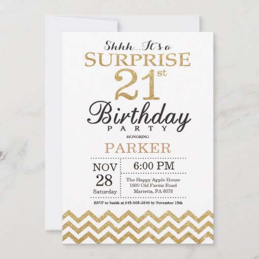 Surprise 21st Birthday Invitation Gold Glitter | Zazzle