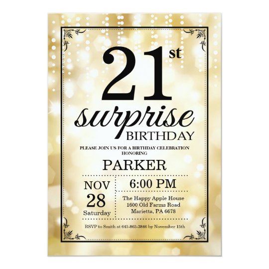 Surprise 21st Birthday Invitation Gold Glitter 