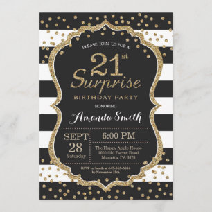 Surprise 21st Birthday Invitation. Gold Glitter Invitation