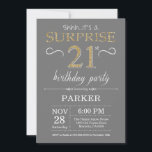 Surprise 21st Birthday Invitation Gray and Gold<br><div class="desc">Surprise 21st Birthday Invitation with Gray and Gold Glitter Background. Adult Birthday. Men or Women Bday Invite. Any age. For further customization,  please click the "Customize it" button and use our design tool to modify this template.</div>