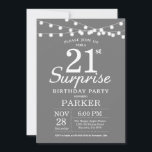 Surprise 21st Birthday Invitation Gray and White<br><div class="desc">Surprise 21st Birthday Invitation with String Lights. Gray Background. Boy or Girl Birthday. 13th 15th 16th 18th 20th 21st 30th 40th 50th 60th 70th 80th 90th 100th,  Any age. For further customization,  please click the "Customize it" button and use our design tool to modify this template.</div>