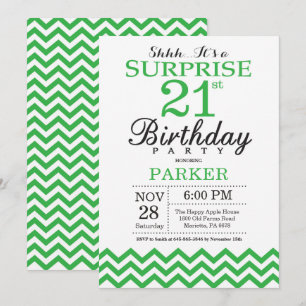 Surprise 21st Birthday Invitation Green Chevron
