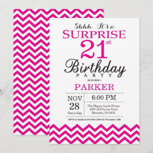 Surprise 21st Birthday Invitation Hot Pink Chevron