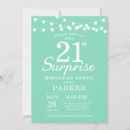 Surprise 21st Birthday Invitation Mint Green