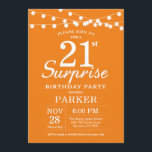 Surprise 21st Birthday Invitation Orange<br><div class="desc">Surprise 21st Birthday Invitation with String Lights. Orange Background. Boy or Girl Birthday. 13th 15th 16th 18th 20th 21st 30th 40th 50th 60th 70th 80th 90th 100th,  Any age. For further customization,  please click the "Customize it" button and use our design tool to modify this template.</div>