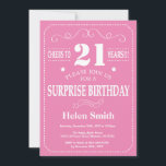 Surprise 21st Birthday Invitation Pink and White<br><div class="desc">Surprise 21st Birthday Invitation Pink and White Typography. Pink Background. Adult Birthday. Male Men or Women Birthday. Kids Boy or Girl Lady Teen Teenage Bday Invite. 13th 15th 16th 18th 20th 21st 30th 40th 50th 60th 70th 80th 90th 100th. Any Age. For further customization, please click the "Customize it" button...</div>