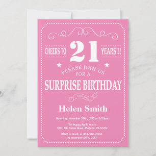 Surprise 21st Birthday Invitation Pink and White