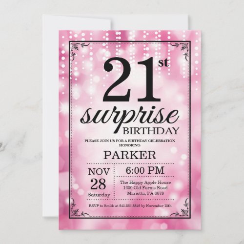 Surprise 21st Birthday Invitation Pink Glitter