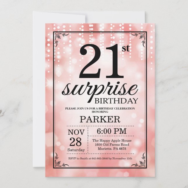 Surprise 21st Birthday Invitation Pink Glitter (Front)