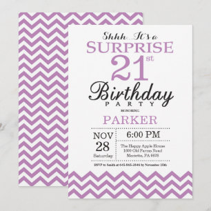 Surprise 21st Birthday Invitation Purple Chevron