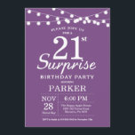 Surprise 21st Birthday Invitation Purple Lavender<br><div class="desc">Surprise 21st Birthday Invitation with String Lights. Purple Lavender Lilac Background. Women Female Lady Elegant Modern bday. 13th 15th 16th 18th 20th 21st 30th 40th 50th 60th 70th 80th 90th 100th, Any age. For further customization, please click the "Customize it" button and use our design tool to modify this template....</div>