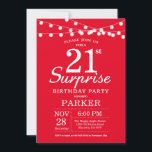 Surprise 21st Birthday Invitation Red<br><div class="desc">Surprise 21st Birthday Invitation with String Lights. Red Background. 13th 15th 16th 18th 20th 21st 30th 40th 50th 60th 70th 80th 90th 100th,  Any age. For further customization,  please click the "Customize it" button and use our design tool to modify this template.</div>