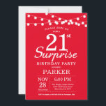 Surprise 21st Birthday Invitation Red<br><div class="desc">Surprise 21st Birthday Invitation with String Lights. Red Background. 13th 15th 16th 18th 20th 21st 30th 40th 50th 60th 70th 80th 90th 100th,  Any age. For further customization,  please click the "Customize it" button and use our design tool to modify this template.</div>
