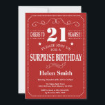 Surprise 21st Birthday Invitation Red and White<br><div class="desc">Surprise 21st Birthday Invitation Red and White Typography. Red Background. Adult Birthday. Male Men or Women Birthday. Kids Boy or Girl Lady Teen Teenage Bday Invite. 13th 15th 16th 18th 20th 21st 30th 40th 50th 60th 70th 80th 90th 100th. Any Age. For further customization, please click the "Customize it" button...</div>