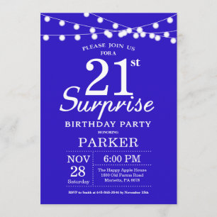 Surprise 21st Birthday Invitation Royal Blue
