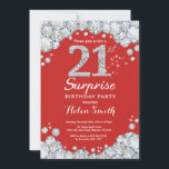 Surprise 21st Birthday Invitation Silver Diamond<br><div class="desc">Surprise 21st Birthday Invitation. Red and Silver Rhinestone Diamond Red Background. Elegant Birthday Bash invite. Adult Birthday. Women Birthday. Men Birthday. For further customization,  please click the "Customize it" button and use our design tool to modify this template.</div>