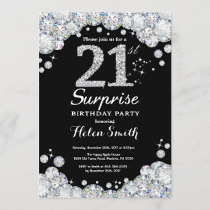 Surprise 21st Birthday Invitation Silver Diamond