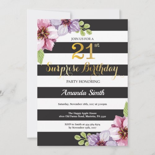 Surprise 21st Birthday Invitation Women Floral