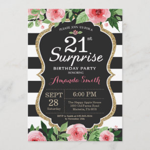 Surprise 21st Birthday Invitation Women. Floral