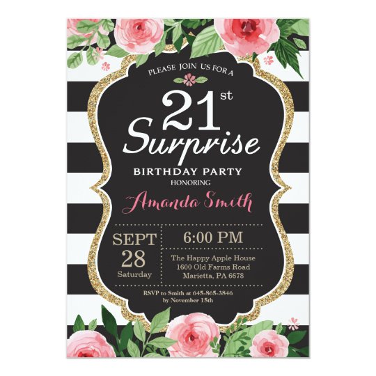 Surprise 21st Birthday Invitation Women. Floral | Zazzle.com