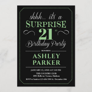 Surprise 21st Birthday Party - Black Green Invitation