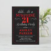 Surprise 21st Birthday Party - Black Red White Invitation (Standing Front)