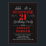 Surprise 21st Birthday Party - Black Red White Invitation<br><div class="desc">Surprise 21st Birthday Party Invitation.
Simple classy design in black,  red and white. Featuring an elegant script font. Surprise bday celebration for man or woman. Can be customized into any age!</div>