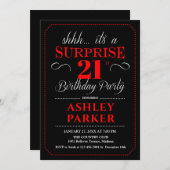 Surprise 21st Birthday Party - Black Red White Invitation (Front/Back)