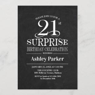 Surprise 21st Birthday Party - Black White Invitation