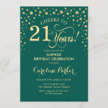 Surprise 21st Birthday Party - Emerald Green Gold Invitation<br><div class="desc">Surprise 21st Birthday Party Invitation.
Elegant design in emerald green and faux glitter gold. Features script font and diamonds confetti. Cheers to 21 Years! Message me if you need further customization.</div>