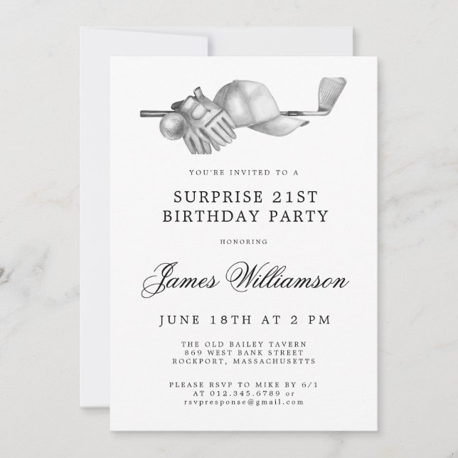 SURPRISE 21st Birthday Party Golf Theme Invitation (Front)