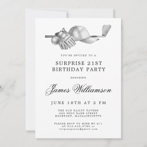SURPRISE 21st Birthday Party Golf Theme Invitation