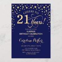 Surprise 21st Birthday Party - Navy Blue Gold