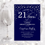 Surprise 21st Birthday Party - Navy Silver Invitation<br><div class="desc">Surprise 21st Birthday Party Invitation.
Elegant design in navy blue and faux glitter silver. Features script font and diamonds confetti. Cheers to 21 Years! Message me if you need further customization.</div>