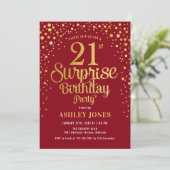 Surprise 21st Birthday Party - Red & Gold Invitation (Standing Front)