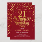 Surprise 21st Birthday Party - Red & Gold Invitation (Front/Back)
