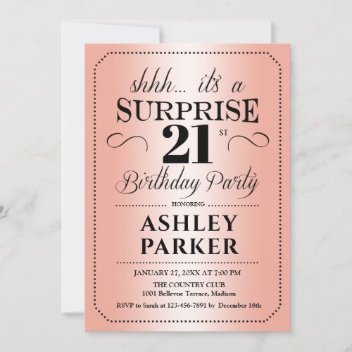 Surprise 21st Birthday Party _ Rose Gold Invitation
