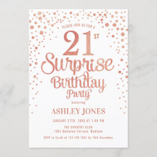 Surprise 21st Birthday Party - Rose Gold & White Invitation