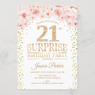 Surprise 21st Birthday Party - White Gold Pink Invitation